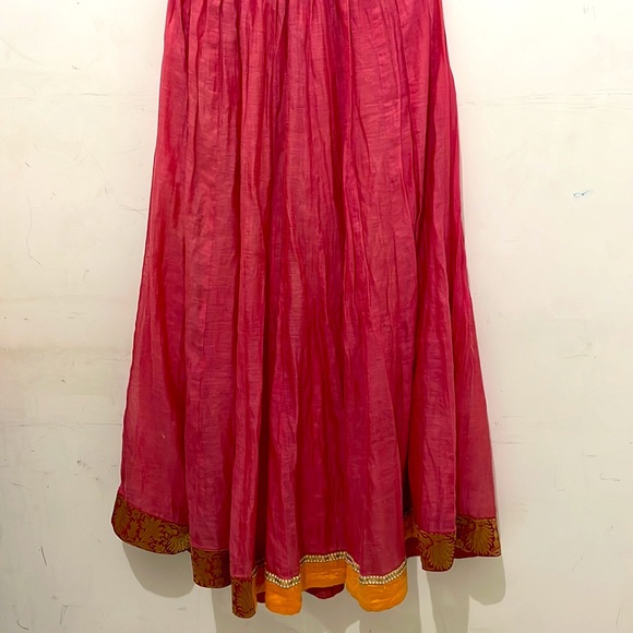 Meena bazar Dresses & Skirts - Cotton red skirt with brocket border in red yellow slip on skirt with flare